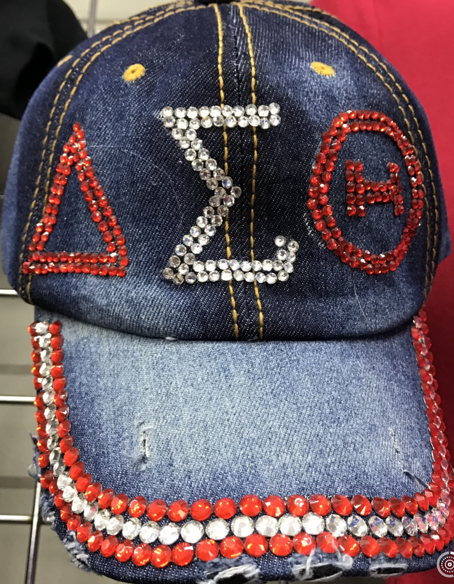 Delta Sigma Theta Denim Bling Cap – Greek Apparel and More, image size:932x1200