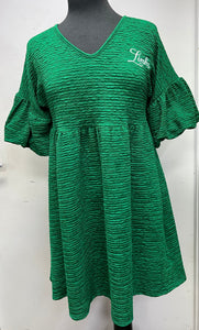 LINKS Green Puff Sleeve Dress