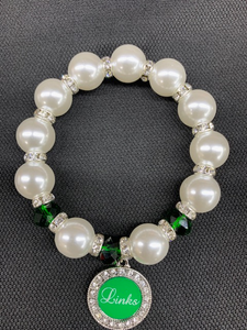 LINKS Pearl/Green Stretch Bracelet #2