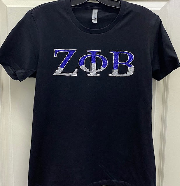 Zeta Glitter/Rhinestone Fitted Tee  (Size Up)