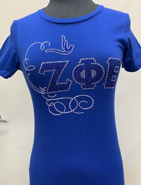Zeta Swirl Rhinestone Fitted Shirt (Size up)