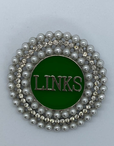 LINKS Rhinestone Pearl Brooch Pin